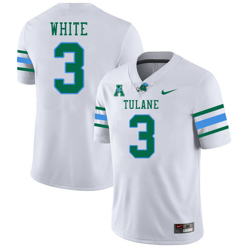 #3 Javion White Tulane Green Wave Jersey College Football Uniforms,Apparels Stitched-White